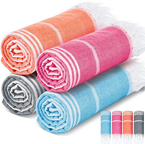 Nuenen 4 Pcs 90 x 200 cm Serviettes de Plage Douces Draps de Plage Absorbants Serviette de Hammam Turque Grandes Serviettes de Bain Compactes Légères pour Adultes, 4 Couleurs (Multicolore)