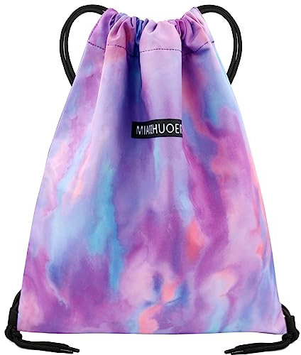FenFang Turnbeutel mit Kordelzug, Kordelzugbeutel Sportrucksack Klein Turnsack Rucksack Beutel Faltbar, Tunnelzug Gymsack Sportbeutel Daypack mit Reißverschluß Innentasche Damen Frauen (Lila)