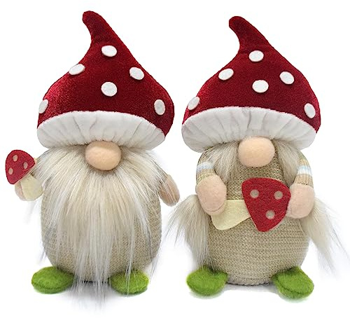 Vytina Spring Autumn Winter Mushroom Gnome Gonk Decorations Set of 2 Gnomes Plush Swedish Tomte Handmade Elf Dwarf Doll Tiered Tray Home Farmhouse Ornaments
