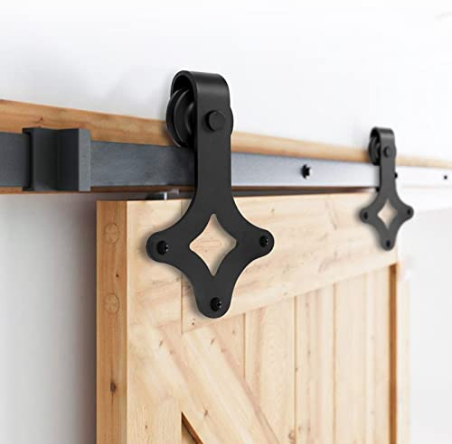 Joparri Schiebetürbeschlag Schiebetürsystem Zubehörteil HolzSchiebetür Set mit Laufrollen und Schiene für schiebetür Zubehör Kohlenstoffstahl Schwarz, 200cm (6.6FT),Diamant