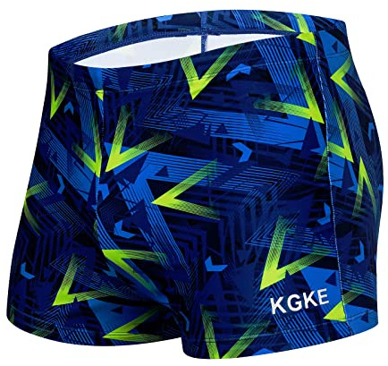 K898 Men's Square Leg Swimming Jammer Shorts UPF50+,Men Swimsuit Swim Jammers Fabric Shape Retention (Geometric Blue,L)