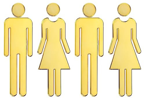 PATIKIL 4.7 Bathroom Sign, 2 Pairs Brushed Men Women Restroom Sign Self-Adhesive Toilet Door Decor Sticker for Office Business, Gold Tone