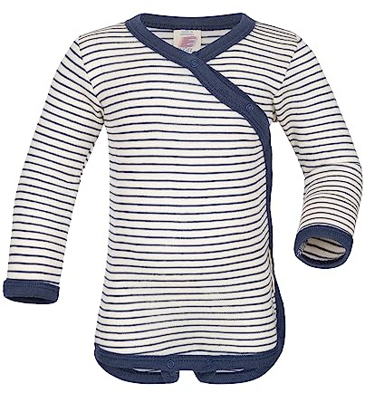 Engel Body avvolgente a maniche lunghe, naturale, lana (kbT) seta, naturale/blu marino, 62/68 cm