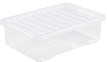 Crystal 32 Litre Under Bed Plastic Storage Boxes With Lids Clear, Strong, Stackable, Nestable Under bed Boxes for Childrens Room Living Room Bedroom Room Made in UK (Pack of 1)