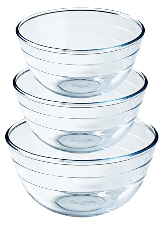 Ôcuisine® Bowl Glass Round Mixing & Prep Bowls | Extreme Resistance | Oven Safe - Freezer Safe - Microwave Safe | Borosilicate Glass | Made in France (Bowl Set of 3 (0.5, 1, 2LT))
