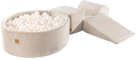 MEOWBABY Schaumstoff Bausteine Kinder mit Bällebad 90x30cm – Softbausteine Baby – Softbausteine XXL für Kinder – Baby Klettern Indoor – Schaumstoffklötze für Spiel, Cord, Ecru