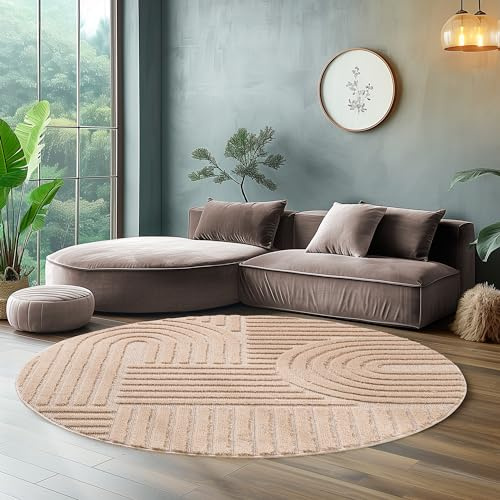 SIMPEX Teppich Rund 80 cm Rosa, Hochflor Wohnzimmer Teppich, Weich & Flauschig, Skandinavisch Boho Stil, Langflor Shaggy, Pflegeleicht, Jute Rückseite