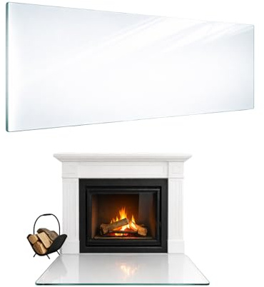TMK ArtDeko Piastra per Fondo Camino Rettangolare – Eccellente Piastra Protezione da Scintille in Vetro di Sicurezza ESG Trasparente - 80x52 cm