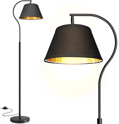 BBHome Lámpara de Pie para Salon, Lámpara de Arco con Pantalla e Interruptor de pie, Lampara pie Moderna con Bombilla LED de 9W, Lampara Salon E27 de 170 cm para salón, dormitorio (Negro-Dorado)