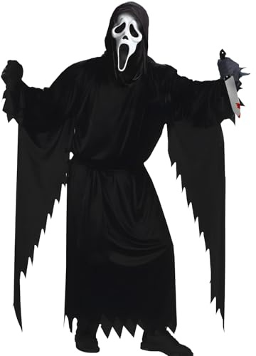 LXUBDXY Ghostface Costume, Unisex Scream Costume con Ghostface Mask, Cintura, Guanti e Coltello da Puntello, Vestito Scream per Halloween Carnevale Cosplay Feste