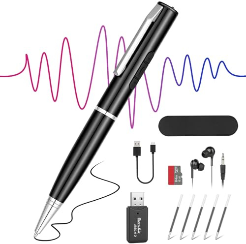Ainiv 64GB Registratore Vocale, Registratore Audio HD con Lettore di Schede, Registrazione Penna a Forma di Penna per Lezioni, Riunioni, Classi, Digitales Diktiergerät, Voice Recorder Diktiergerät