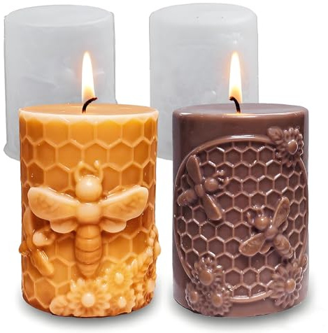 Wehous 2 stampi per candele a forma di ape, stampi cilindrici in silicone per resina, candele, sapone, cera d'api, cera d'api, argilla epossidica, kit fai da te per decorazioni per la casa