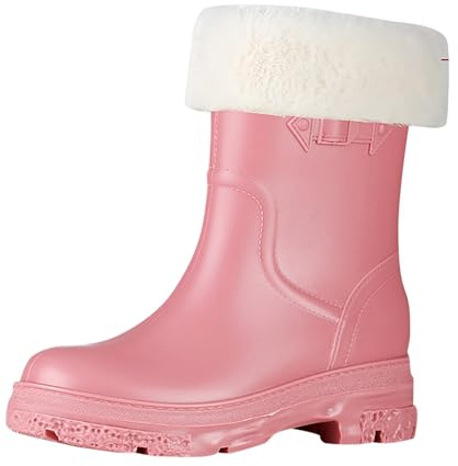 MODSGUE Bottes en caoutchouc d'hiver doublées pour femmes - Bottes de pluie chaudes - Bottes en caoutchouc d'hiver basiques - Imperméables - Demi-hautes - Confortables - Chaussures de pluie