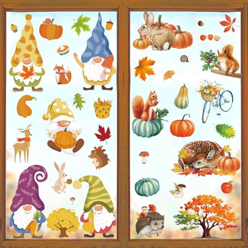 HTTDSLF 15 Fogli Adesivi Finestra Autunno Thanksgiving, Foglie Autunnali Adesivi per Finestre, Adesivi per Finestra, Foglie d'acero Vetrofanie, Adesivi Vetro Decorativi Autunno