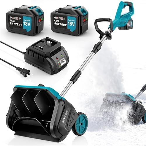 18V Akku Schneefräse für Makita Akku, 1000W Elektrische Schneefräse mit Rollen, mit 2x4500 mAh Akku und Ladegerät, 40cm Arbeitsbreite, Schneehöhe 27 cm, Wurfweite 8m, ±30° Verstellbare Wurfrichtung