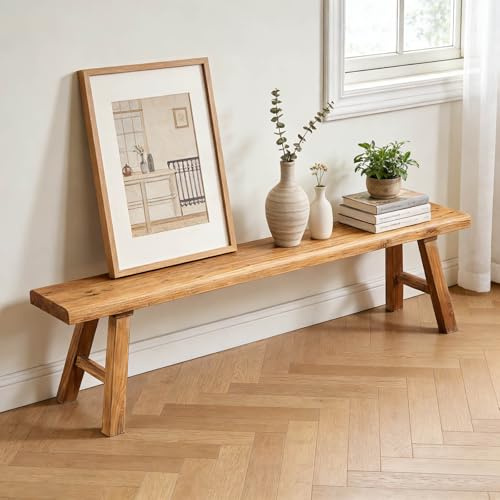 Narrow Entryway Bench Farmhouse Skinny Wood Bench 31.5 39 47 55 63 71 79 Sturdy and Durable for Kitchen Living Room Hallway Bedroom End of Bed Dining Benches Natural Finish(63x10.2xH17.8in)