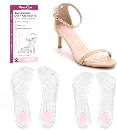 High Heel Cushion Inserts for Women - Welnove Dual-Density Gel 3/4 Invisible Insoles Prevent Feet from Sliding Forward - Shock Absorption - Comfort Shoe Pads for High Heels Sandals Flats,Size: S & L