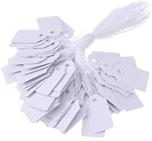 500 Pack 18 x 29 mm White Price Tags with String Gift Paper Tags for Strung Jewelry Clothing Luggage Display Labels