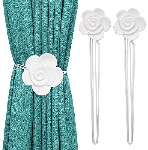 Lewondr Vintage Magnetischer Vorhang Raffhalter, 1 Paar Harz Kamelie Vorhangschnalle mit Starkem Dauerhaftem Magneten für Dekoration Zuhause Cafe Büro, Weiß