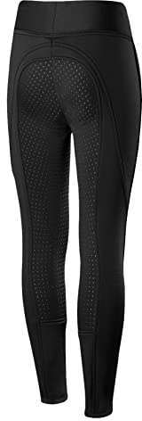 HORZE Active Kids' Fleece-Lined Winter Riding Tights - Silicone Full Seat, Wind-Resistant, Stretchy Schooling Horse Riding Pants - Black - XXL