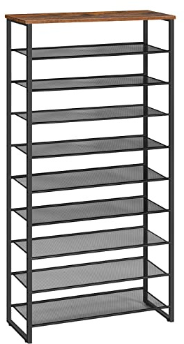 HOOBRO 10-Tier Shoe Rack for Entryway, 29.5 L Shoe Storage Organizer, Large Capacity Shoe Shelf for Closet, Front Door Entrance, Hallway, Holds 36-40 Pairs of Shoes, Rustic Brown and Black BF107XJ01