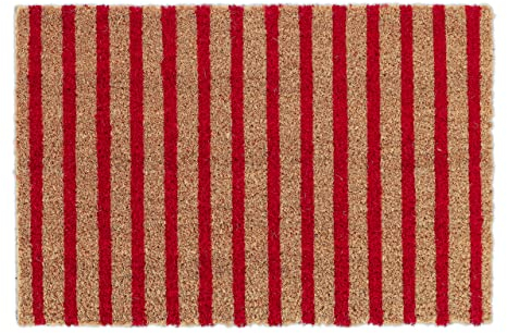 Relaxdays Fußmatte Kokos, Vorleger Natur-rot gestreift, 40x60, Türmatte für innen & außen, rutschfest, wetterfest, Natur