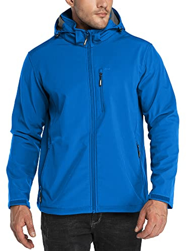 33,000ft Men's Softshell Waterproof Jackets Fleece Lining Outdoor Windproof Windbreaker Coats with Multi Pockets Removeable Hood Light Blue L