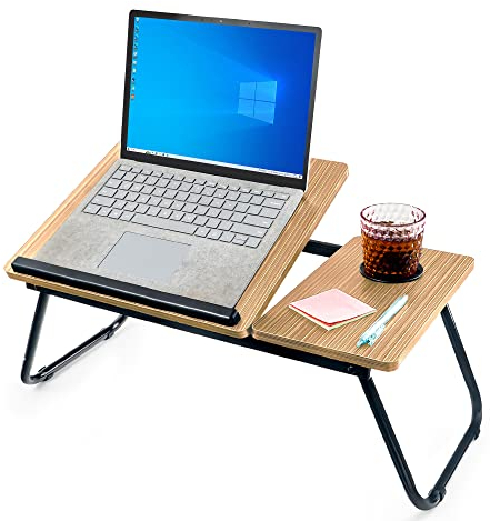 unycos - Laptoptisch, Betttablett Klappbar mit Höhenverstellbar und Cup Slot, Frühstückstablett, Lapdesk für Sofa, Arbeiten, Studieren, Lesen, Schreiben, | MDF & Stahl, 56x33x23 cm (Walnuss)