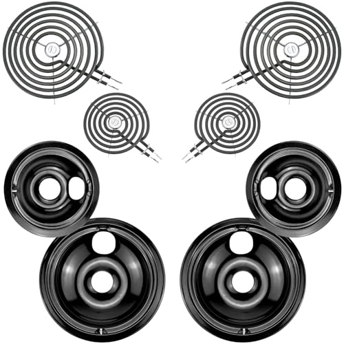 Electric Stove Burner Drip Pans WB31M19(8”) WB31M20(6”) and Electric Stove Top Burner WB30M1(6) WB30M2(8) Compatible for G-E Hot-point Ken-more General Electric Stove Parts by MIFLUS