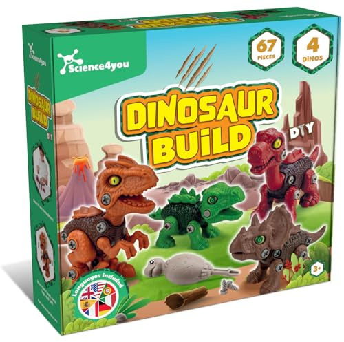 Science4you Dinosaurieleksaker 4 i 1 – dinosaurieleksaker – dinosauriebyggnad konstruktionsleksaker för barn med 4 dinosaurier, 67 delar, dinosaurieleksaker att bygga och ta ut varandra, 3 4 5+ år