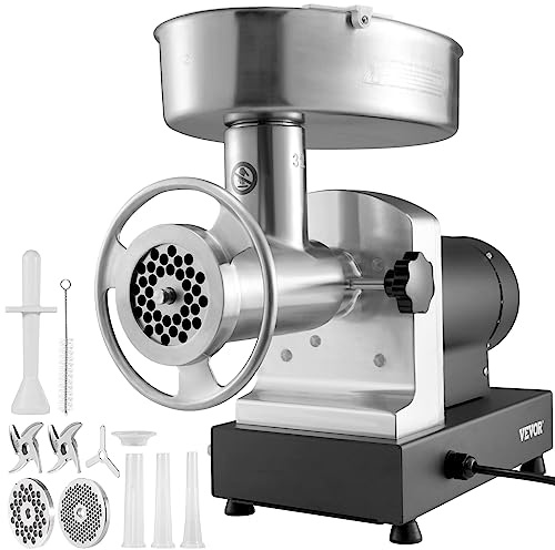 VEVOR Meat Grinder, 992 Lb/H Capacity, 1100W (4600W MAX) Industrial Meat Mincer w/ 2 Blade, 3 Grinding Plates, Sausage Maker & Kubbe Kit Carbon Steel Commercial Meat Grinder, ETL Listed Listed
