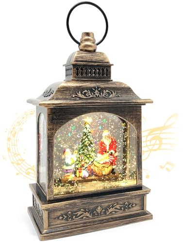 Globi di Neve Musicali di Natale,Lanterne di Natale Scintillanti Rotanti Alimentate a Batteria USB e 3AA con Timer e proiettore,Decorazioni Natalizie Vintage Regali per la Casa (Scena di Babbo Natale)
