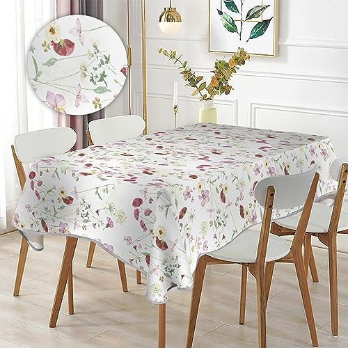 Tovaglia rettangolare stampata impermeabile, stampa ad alta definizione, elegante e resistente，Omaggio 2 Pezzi Pinze Ferma Tovaglia (140_x_240_cm, Fiorellino Bianco)