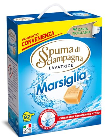Spuma di Sciampagna - Detersivo Lavatrice Polvere Profumo di Marsiglia, Formula Concentrata Efficace Contro lo Sporco, Igienizzante con Ossigeno Attivo - 4140 g - 92 Lavaggi