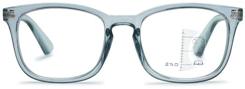 ABETOS Glidande glasögon läsglasögon multifokus progressiv läshjälp synhjälpmedel blåljusfilter kvinnor män retro mode multifocus glasögon med sikt, Blå och grå, 1.5