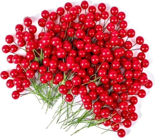 200Pcs Christmas Holly Berries Artificial Red Berries, Red Decor Berries for Christmas Decoration, Christmas Artificial Berries Decoration Wreath Making Supplies for Home Party Wedding Decoration