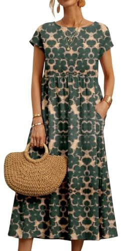 Vestido Vestido de Verano con Estampado de Cuello Redondo Suelto, Algodón, Lino Y sin Mangas para Mujeres, YYEFNMAZ, Verde, l