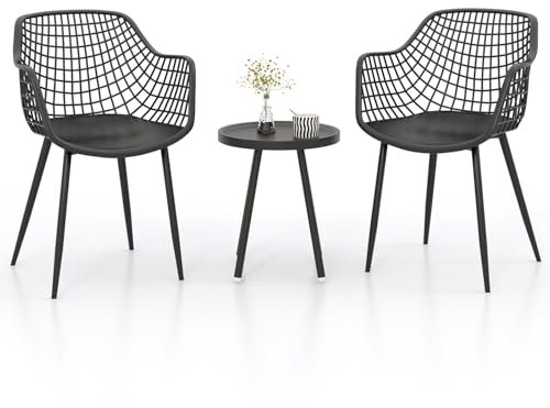 GOPLUS Conjunto de Mesa y 2 Sillas de Jardín, Conjunto de Muebles Exterior 3 Piezas, PP Impermeable y Soporte de Metal Resistente, Juego de Mesa y Sillas para Patio Balcón Terraza