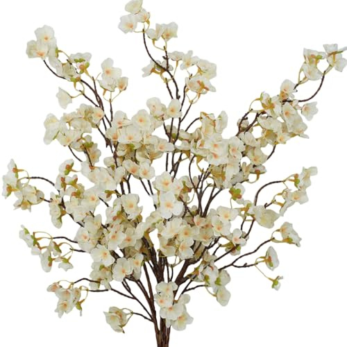 Flores artificiales de cerezo, 3 tallos de flores de cerezo de imitación de seda sintética, ramas de flores de melocotón, 104 cm, tallos largos para arreglos de jarrones, mesa de boda, jardín,
