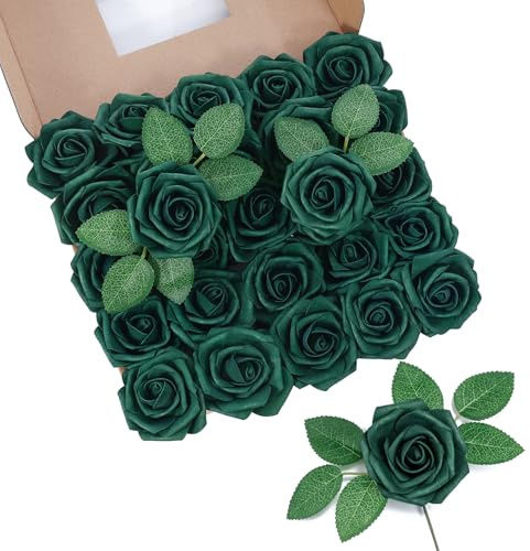 LEUCHTAMOR - 25 rose artificiali verdi in schiuma con tocco realistico per bouquet di nozze, centrotavola, composizioni floreali, festa, decorazione per la casa