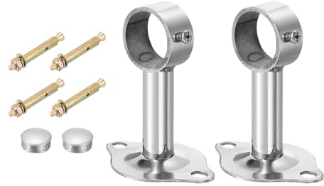 QUARKZMAN Lot 3 Supports Tringle Rideaux Montage Plafond, Compatibles Tubes 32 Mm (1,26 Po) Et Les Tubes 100 Mm (3,94 Po), Acier Inoxydable, pour Murs, Armoires Et Rideaux, Argentés