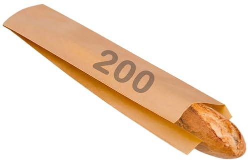 Bolsa pan para una barra y dos barras. 200 Bolsas papel kraft marron para panes panaderia baguette bolleria pasteleria. Largo 55cm (1 BARRA 55x10 (200uds))