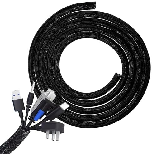 ASIRYVA Cable Tidy Sleeve, 3m Cable Sleeve for PC/TV, Diameter 12-20mm, Wire Tidy Organiser for Home, Office - Black