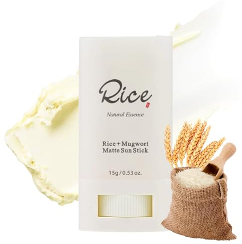 Rice Matte Sun Stick - Sunscreen Stick SPF 50 - Mugwort & Rice Korean Sunscreen - Face Sun Cream for All Skin Types - Sun Block Sticks for face No White Cast & Non-Greasy & Vegan & Cruelty-Free