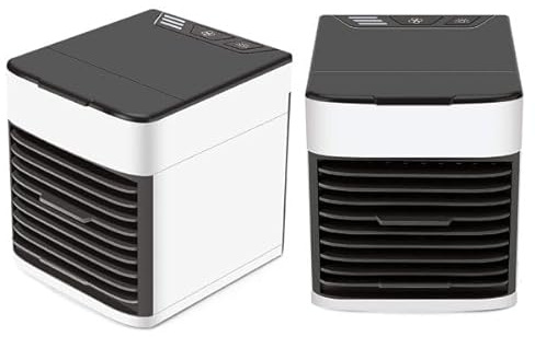 Portable Air Cooler USB Powered - Mini Desk Fan with 3 Speed Settings - 500ml Water Tank Humidifier - Night Light Function - Lightweight Compact Personal Cooling Fan - White Grey