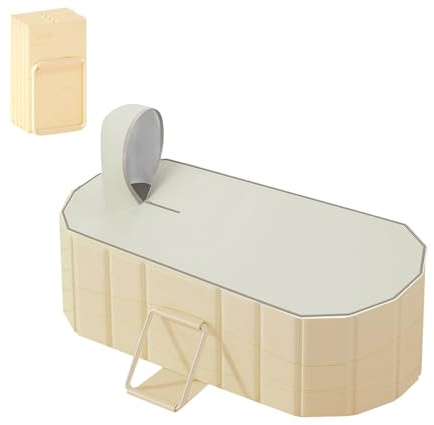 Portable Bathtub Adult, Folding Insulated Spa Bath with Lid & Seat & Drain Pipe, 120x55CM, 5-Layer Thickened, Soaking Bathing Tub for Home Use