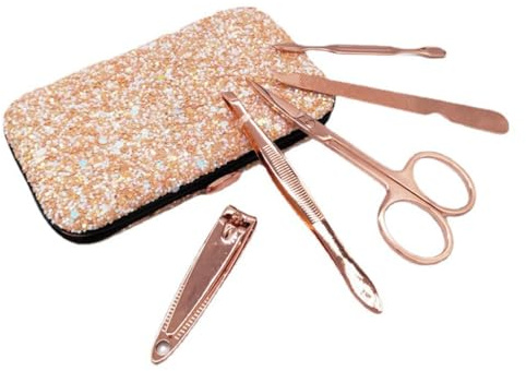 QYZUJIKL Stainless Steel Nail Clipper Manicure Set, Rose Gold 5-Piece Set, Nail Clippers