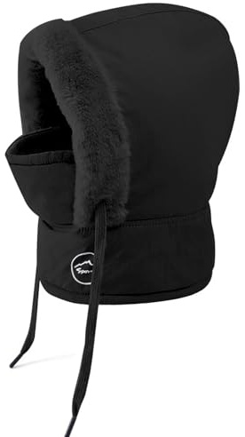 crazy bean Chapeau d'hiver Thermique pour Enfants Cagoule Enfant Fille Garçon Bonnet Bébé Fille Ajustable et Isolante pour Enfants Casquette Chapeau avec Cache-Cou 3-8 Ans Noir