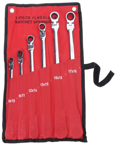ULIJTH for Extra Long Flex-Head Double Box End Ratcheting Wrench Set Metric 6-Piece 8-19mm Chrome Steel Hand Repair to Metric
