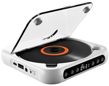 Bärbar CD-spelare med bluetooth, CD-spelare med högtalare, kompakt CD-spelare för bil/studier/resor, vit